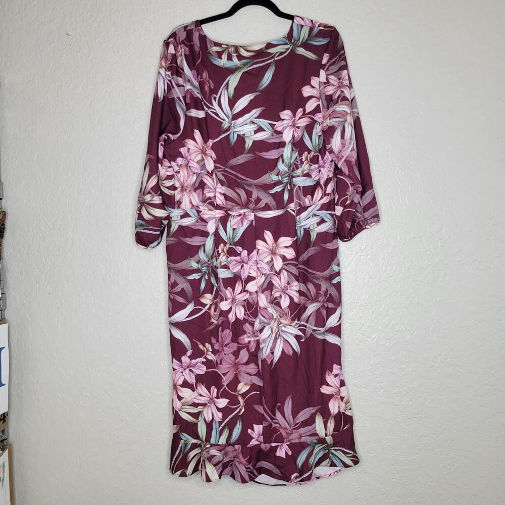 City Chic Dress Plus Sz 18 Winter Lily Floral Faux Wrap 3/4 Sleeve Midi Feminine - Picture 5 of 12
